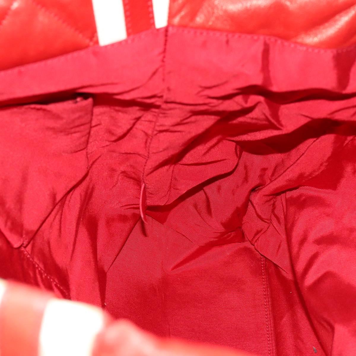 CHANEL Matelasse Chain Tote Bag Lamb Skin Red Silver CC Auth 120921