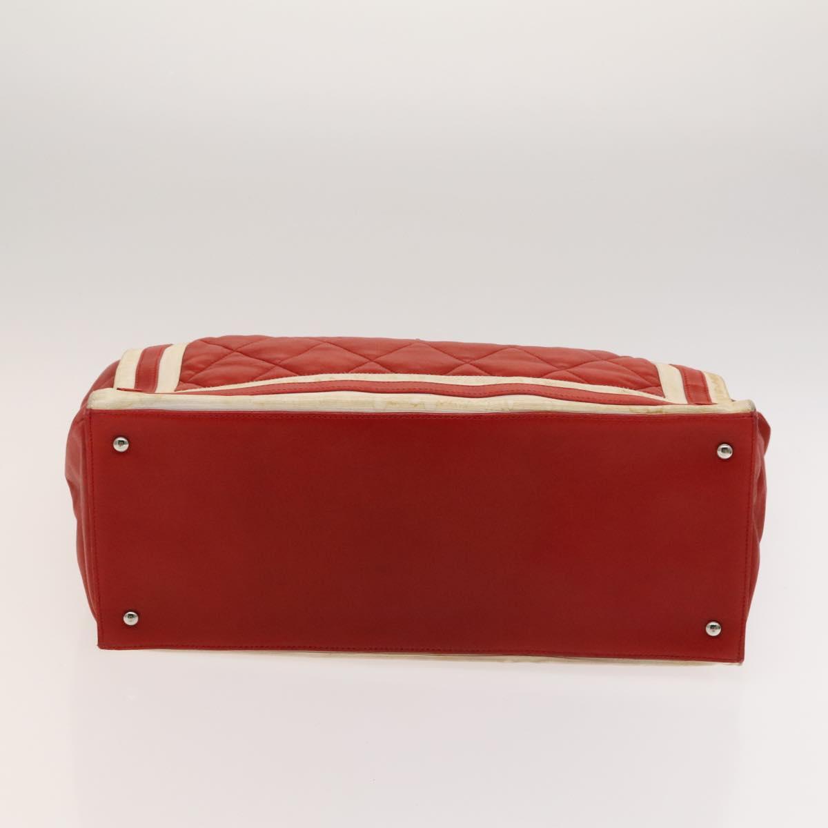 CHANEL Matelasse Chain Tote Bag Lamb Skin Red Silver CC Auth 120921