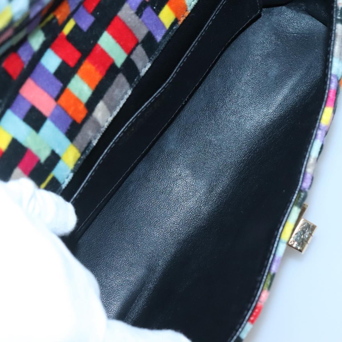 CHANEL Shoulder Bag Velor Gold Multicolor CC Auth 120922