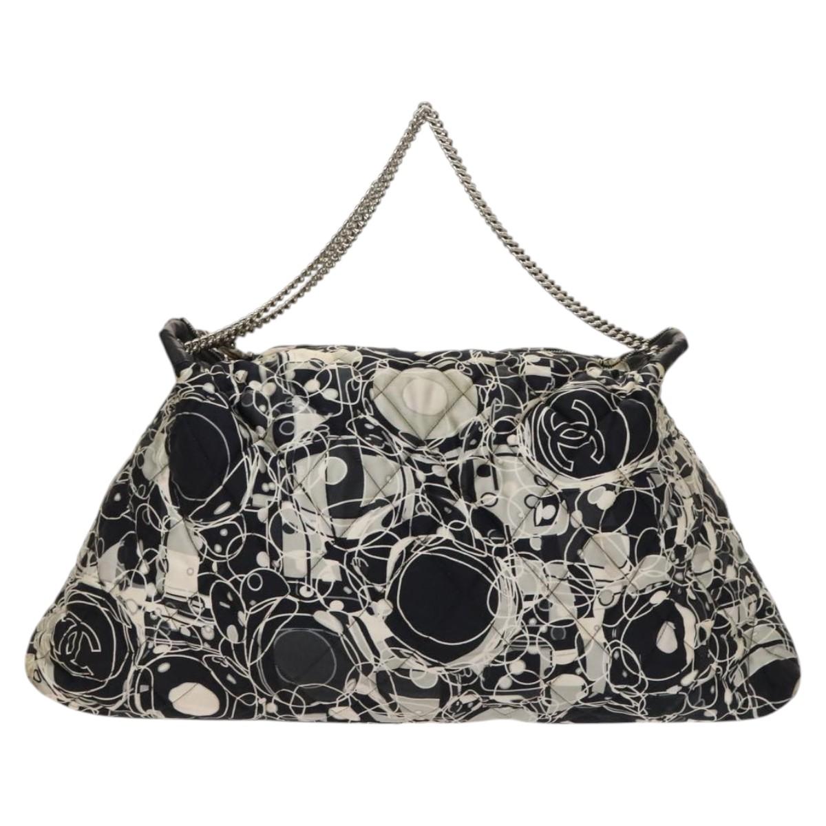 CHANEL Matelasse Chain Shoulder Bag Silk Black Silver CC Auth 120924