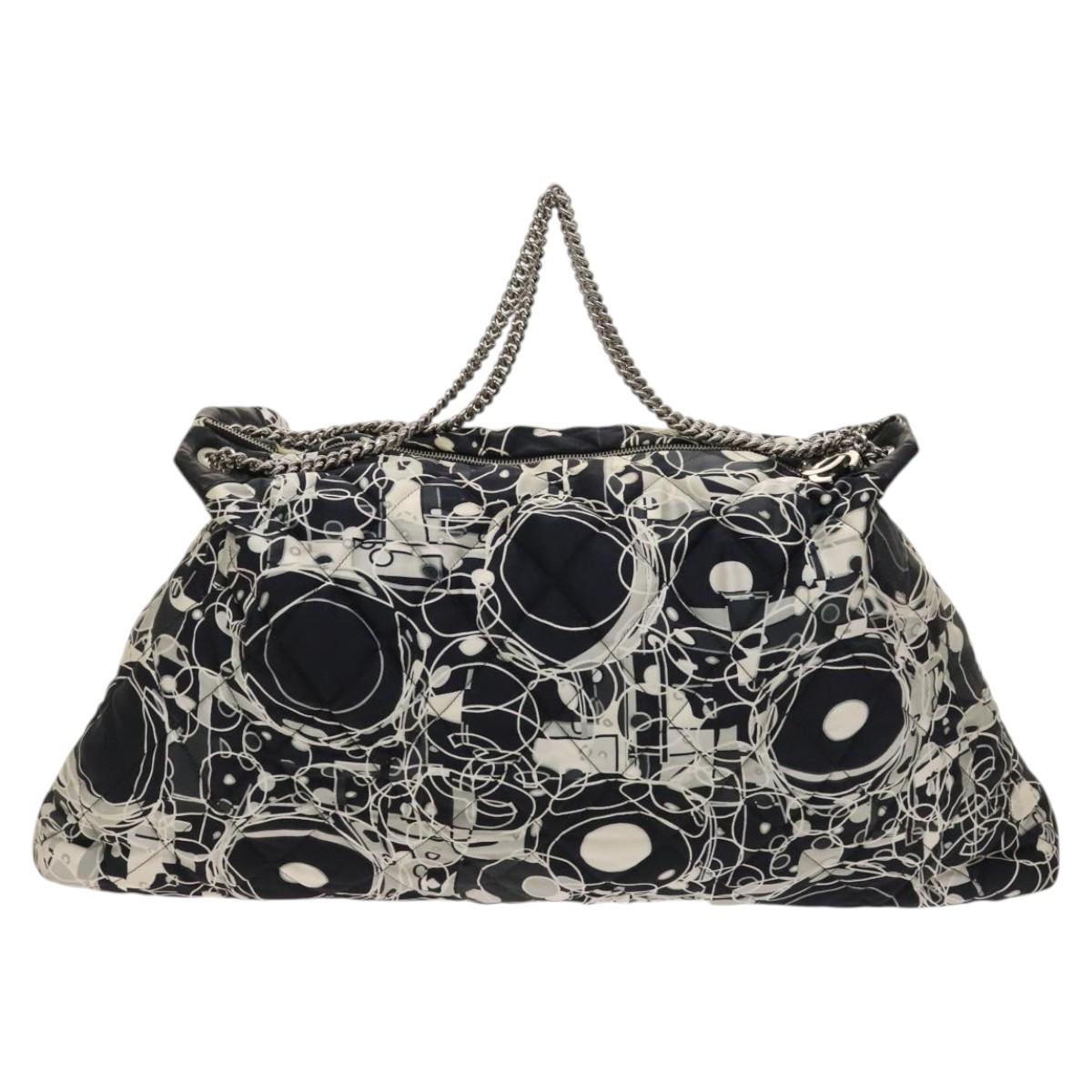 CHANEL Matelasse Chain Shoulder Bag Silk Black Silver CC Auth 120924