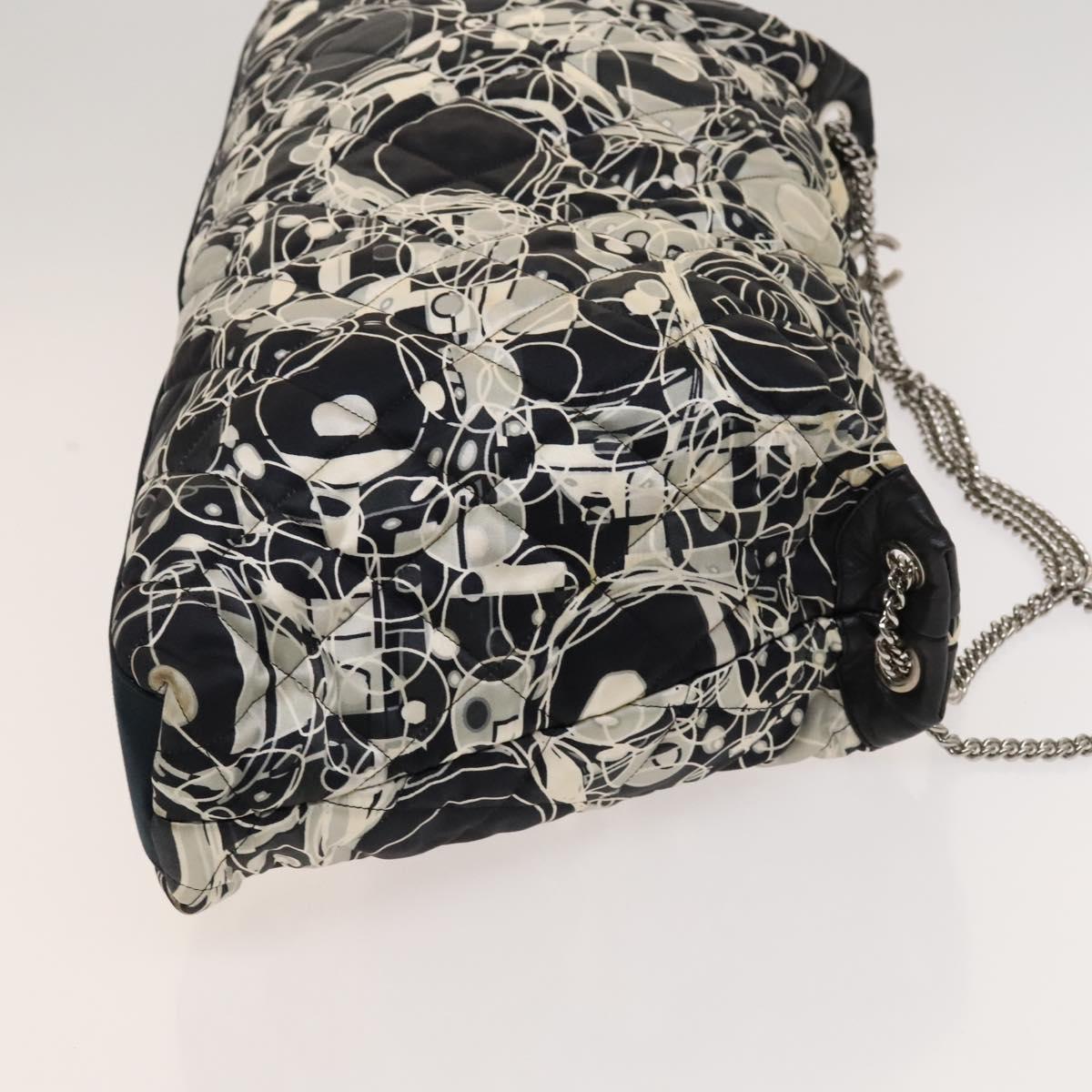 CHANEL Matelasse Chain Shoulder Bag Silk Black Silver CC Auth 120924