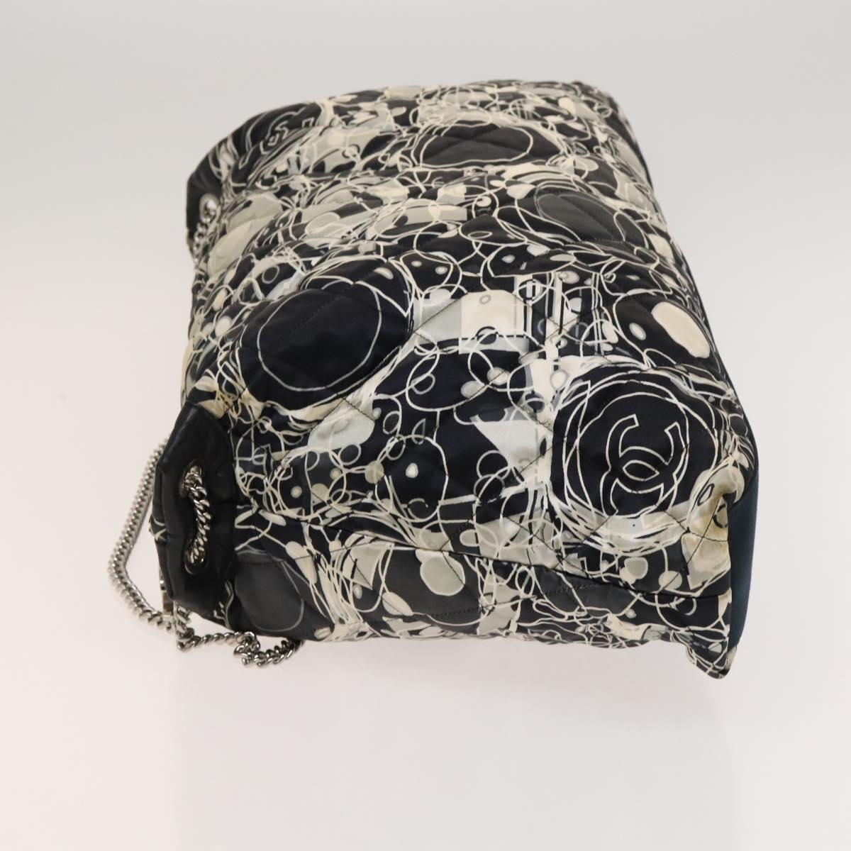 CHANEL Matelasse Chain Shoulder Bag Silk Black Silver CC Auth 120924