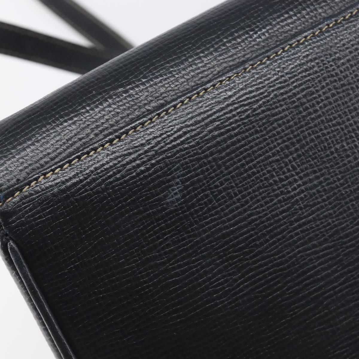 CELINE Circle Hand Bag Leather Black Gold Auth 120926