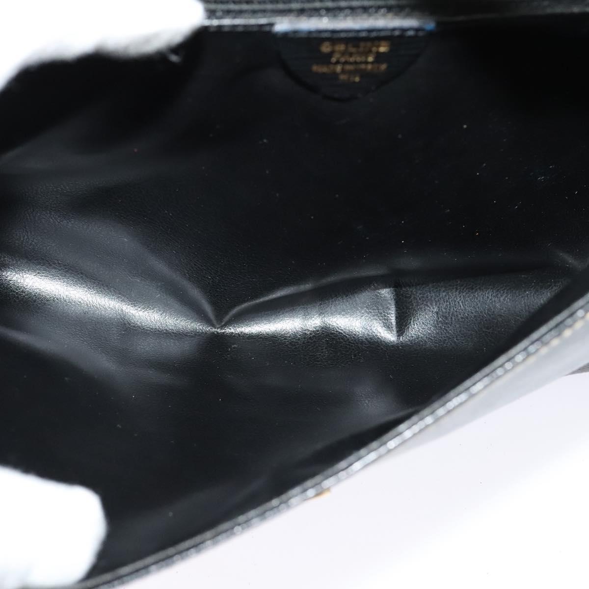 CELINE Circle Hand Bag Leather Black Gold Auth 120926