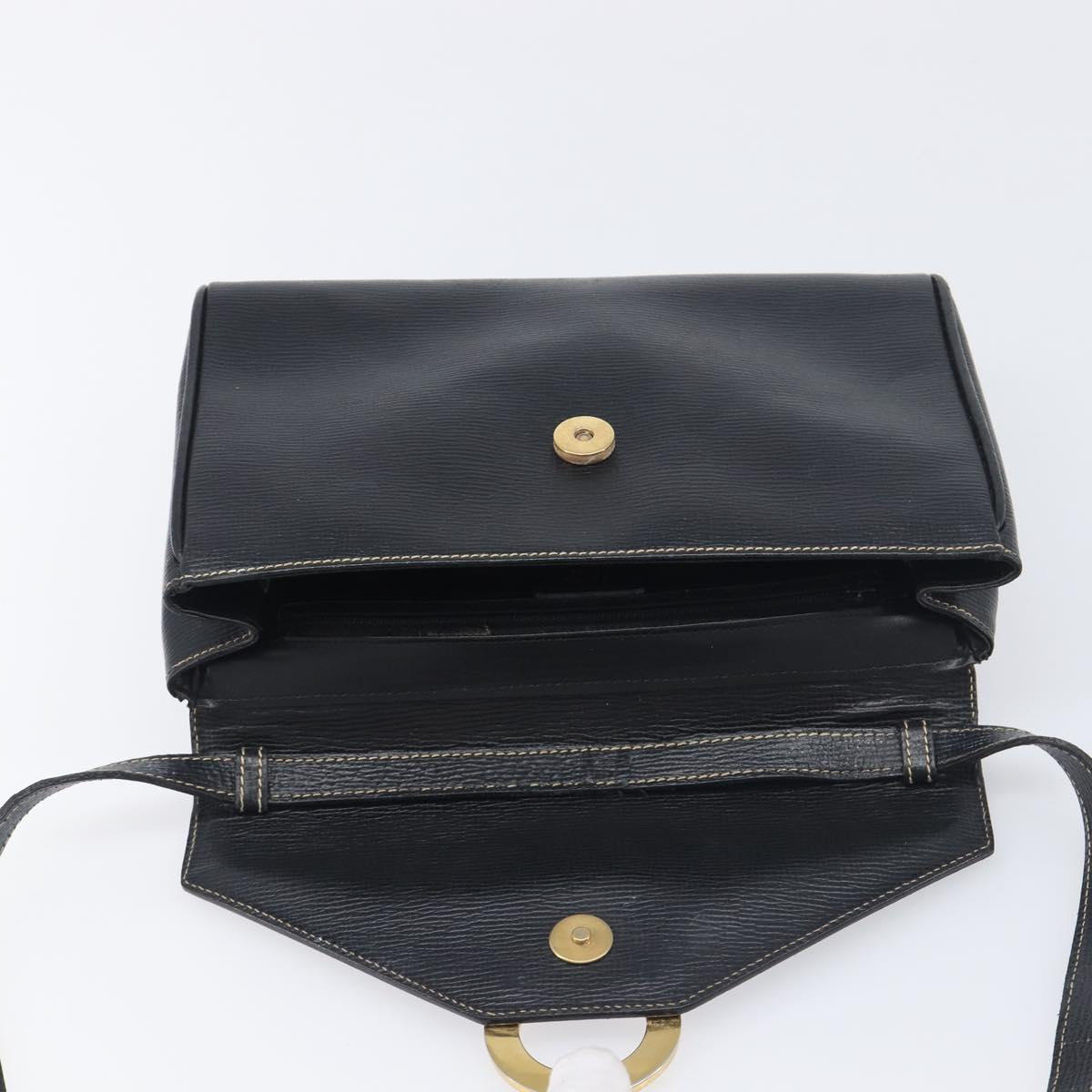 CELINE Circle Hand Bag Leather Black Gold Auth 120926
