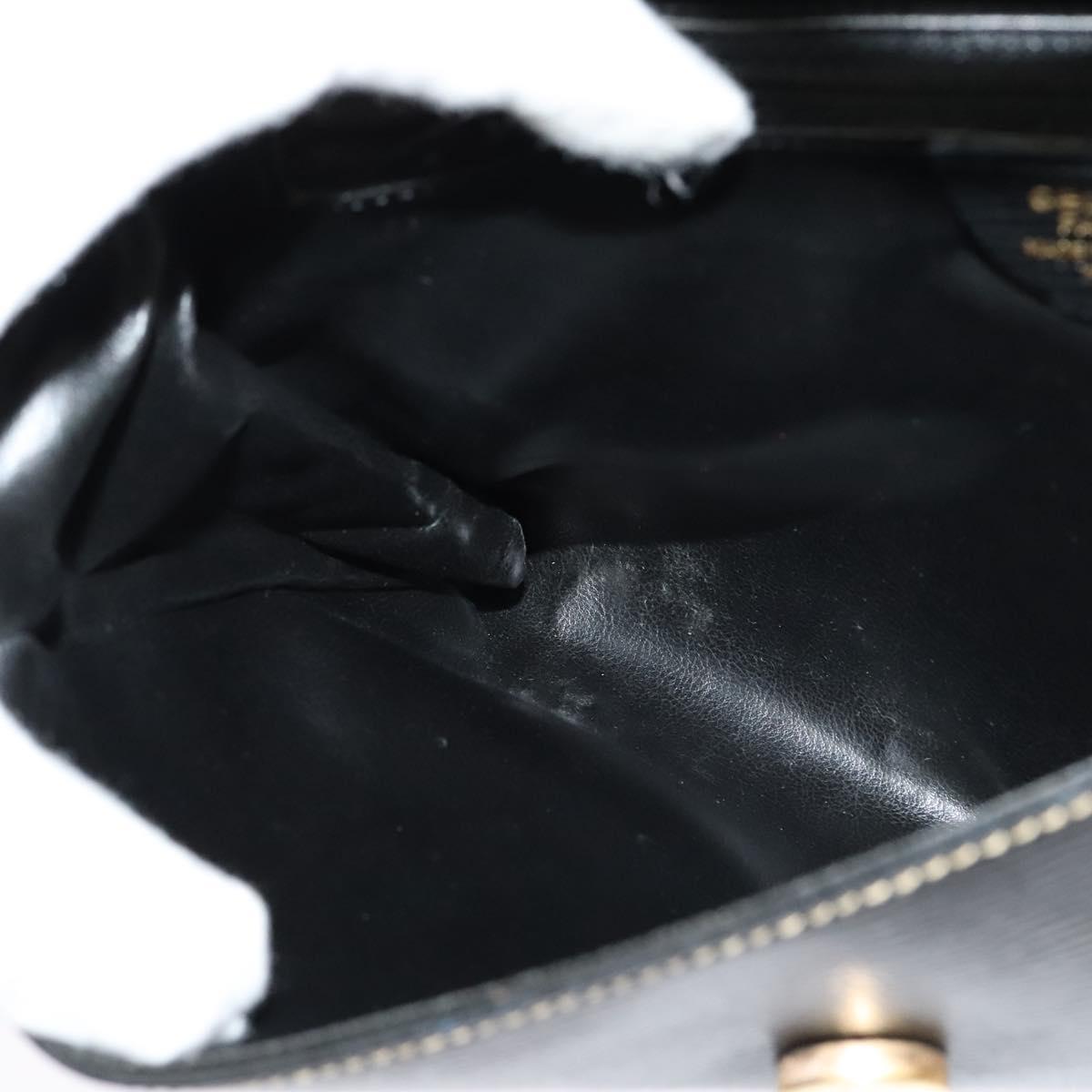 CELINE Circle Hand Bag Leather Black Gold Auth 120926