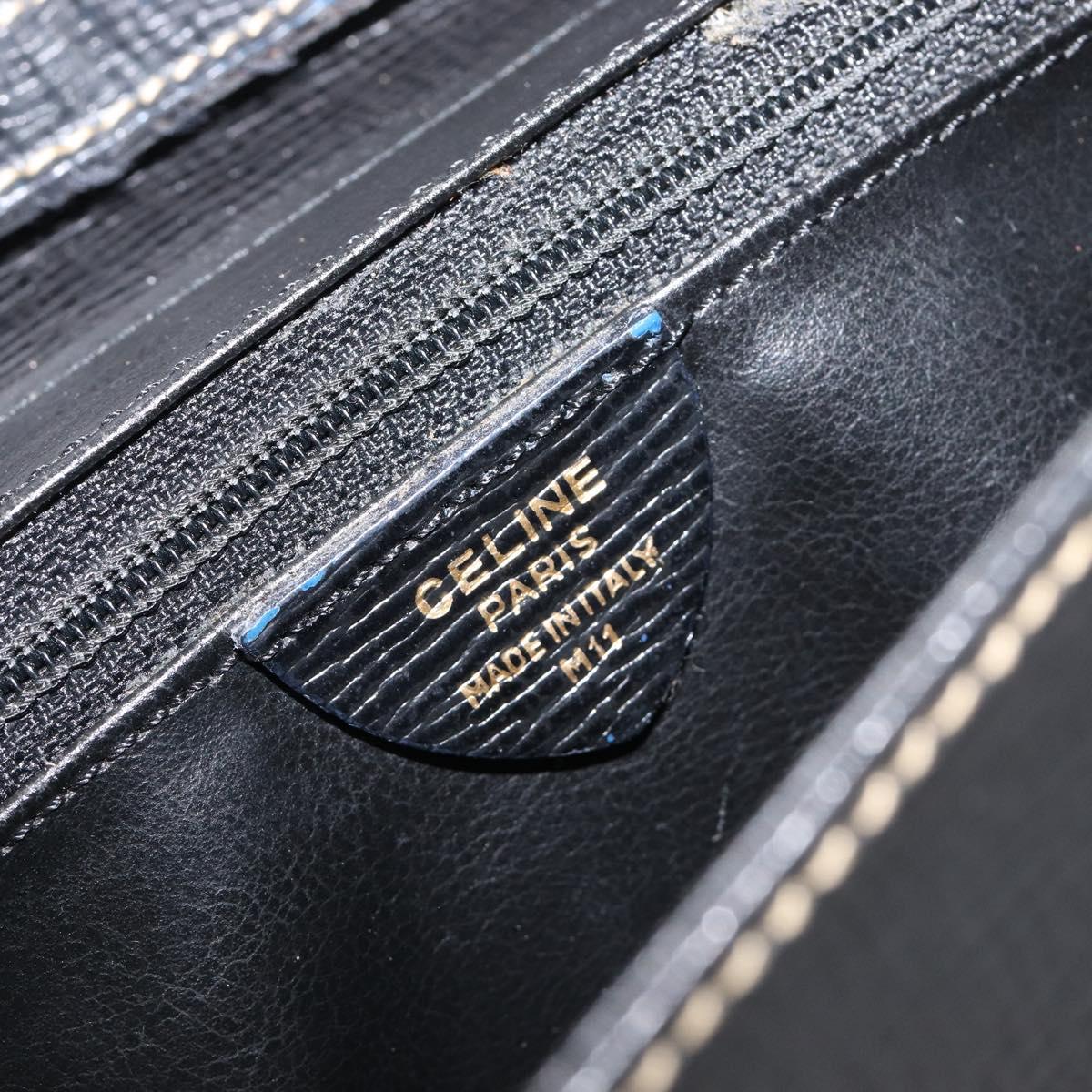 CELINE Circle Hand Bag Leather Black Gold Auth 120926