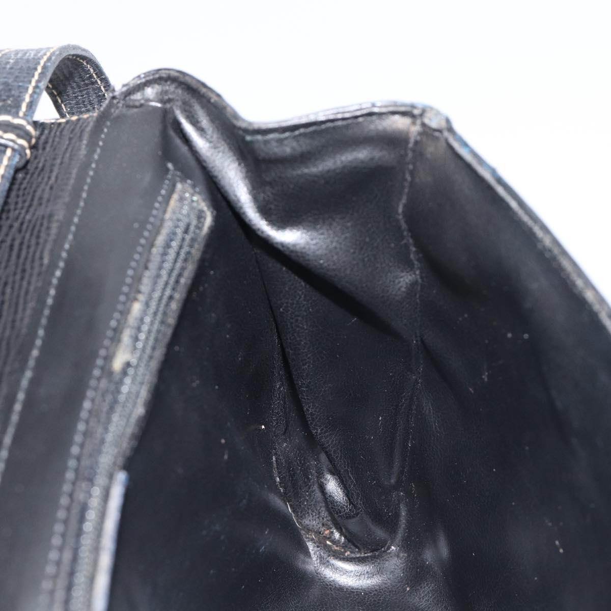 CELINE Circle Hand Bag Leather Black Gold Auth 120926