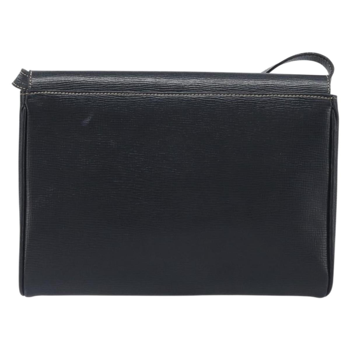 CELINE Circle Hand Bag Leather Black Gold Auth 120926