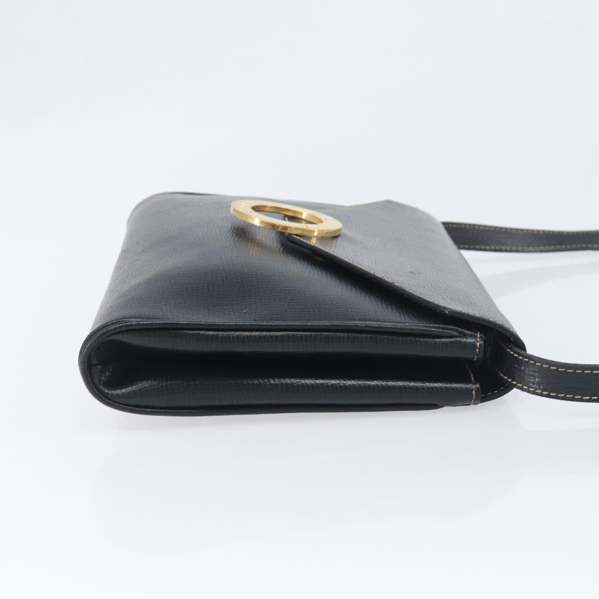 CELINE Circle Hand Bag Leather Black Gold Auth 120926