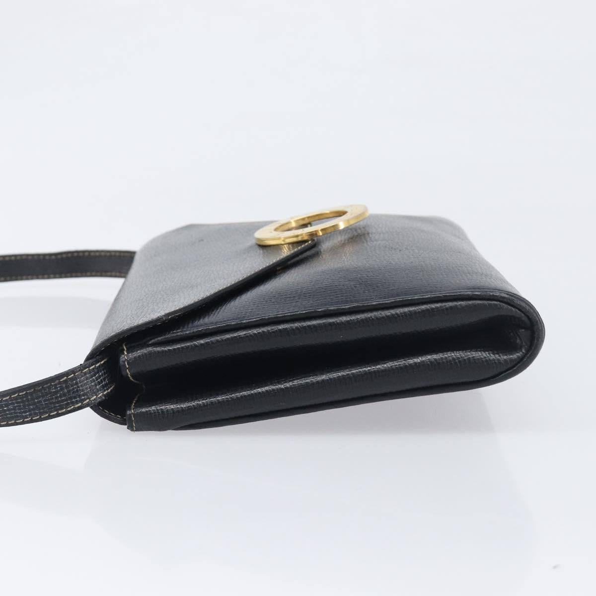 CELINE Circle Hand Bag Leather Black Gold Auth 120926