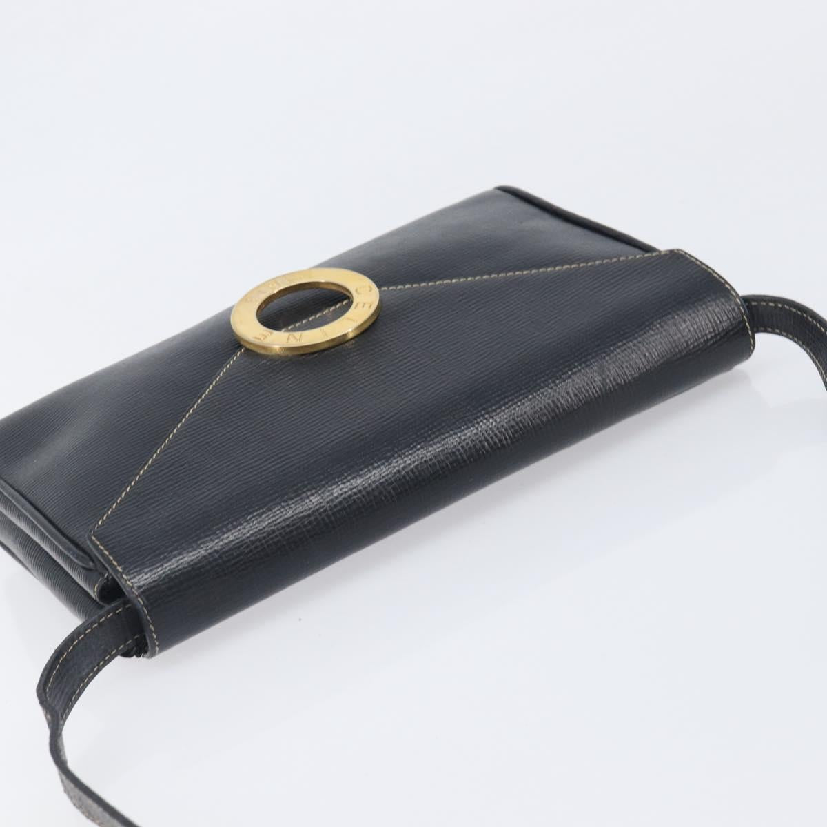 CELINE Circle Hand Bag Leather Black Gold Auth 120926