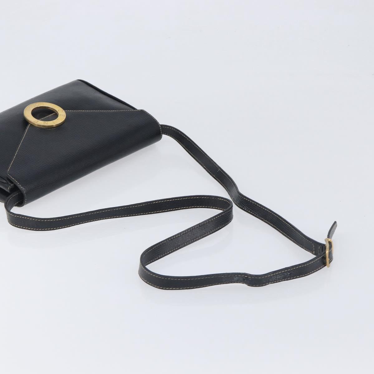 CELINE Circle Hand Bag Leather Black Gold Auth 120926