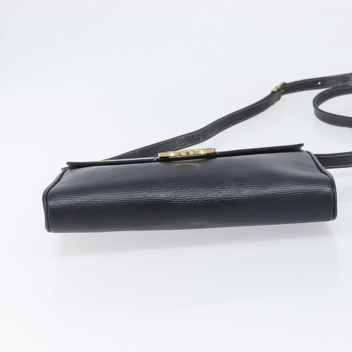 CELINE Circle Hand Bag Leather Black Gold Auth 120926
