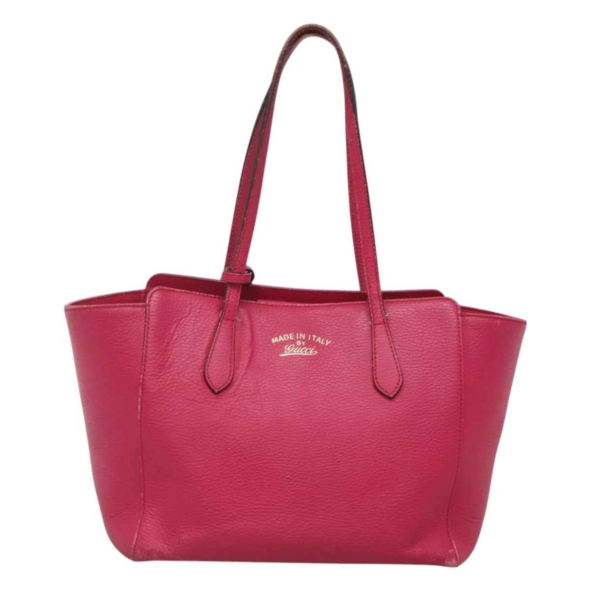 GUCCI Tote Bag Leather Pink Gold Auth 120932