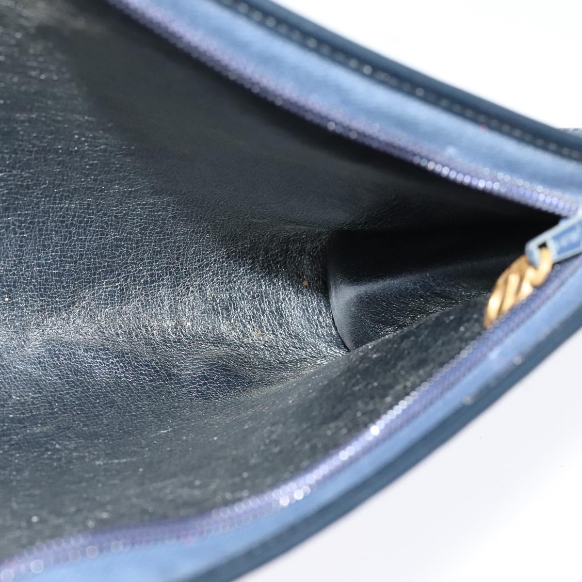 Christian Dior Trotter Canvas Shoulder Bag Navy Gold Auth 120936