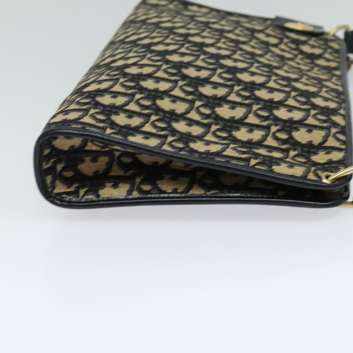 Christian Dior Trotter Canvas Shoulder Bag Navy Gold Auth 120936