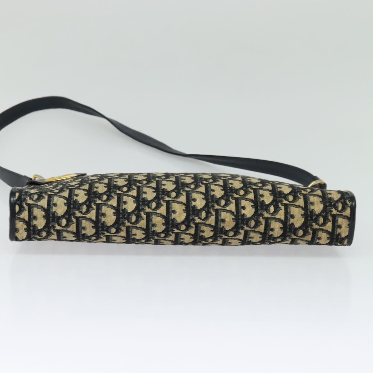 Christian Dior Trotter Canvas Shoulder Bag Navy Gold Auth 120936