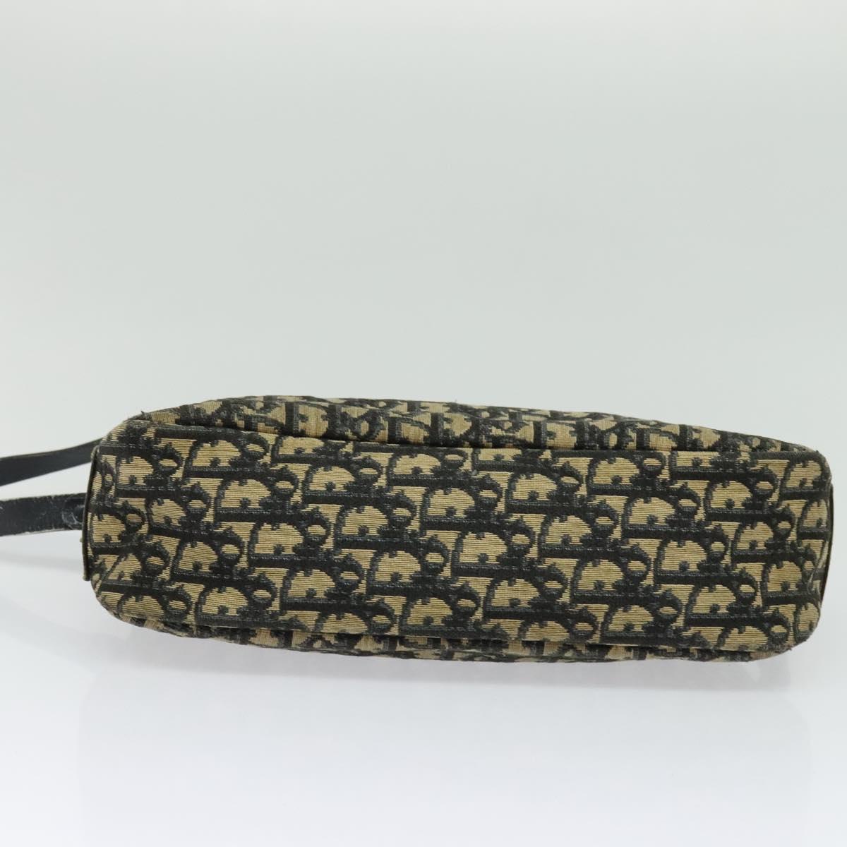 Christian Dior Trotter Canvas Shoulder Bag Navy Gold Auth 120937