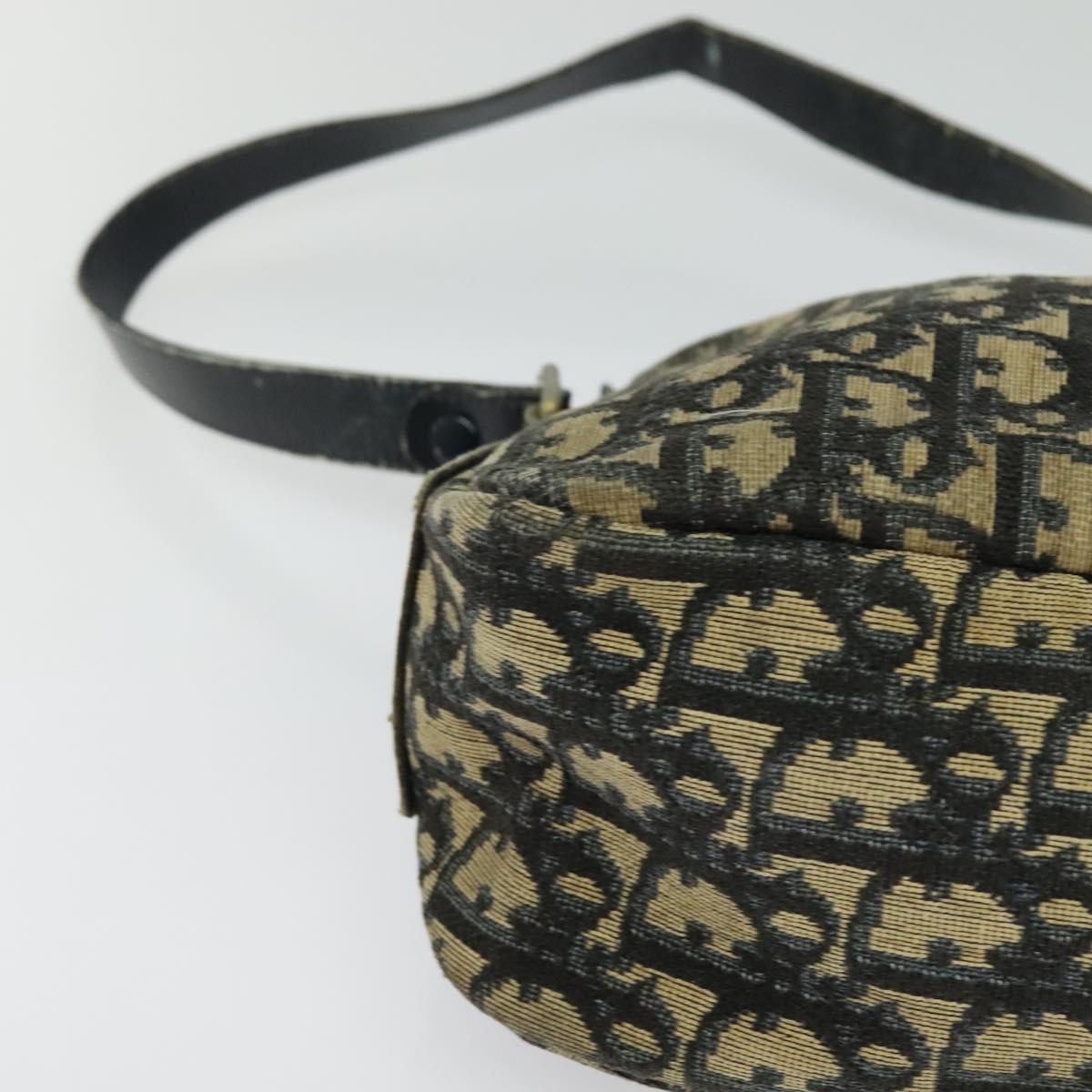 Christian Dior Trotter Canvas Shoulder Bag Navy Gold Auth 120937