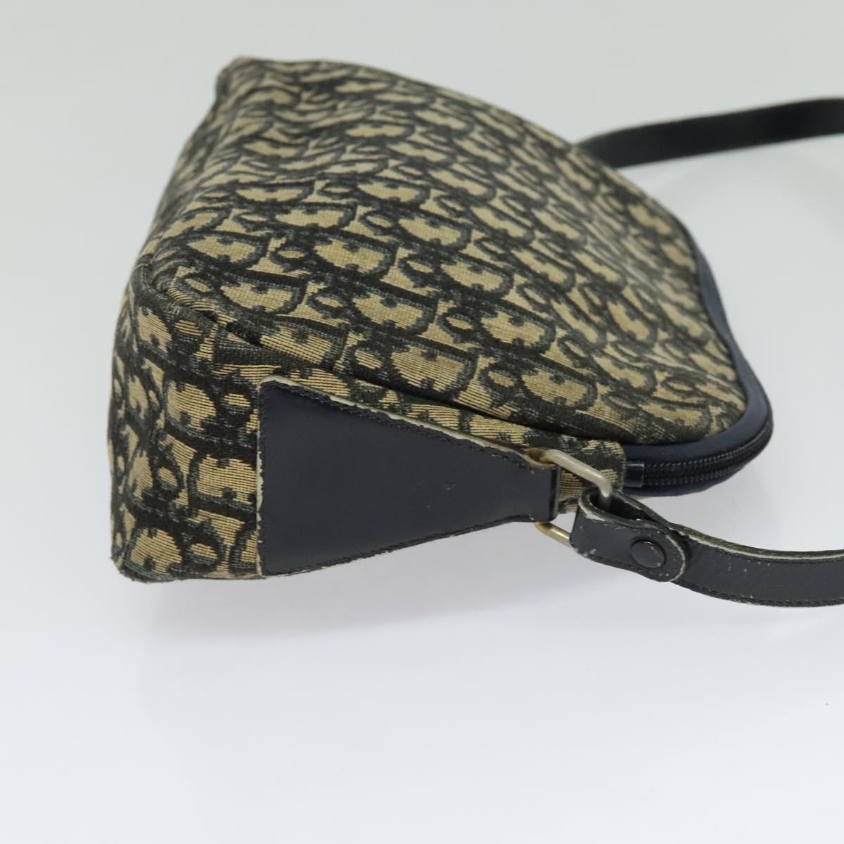 Christian Dior Trotter Canvas Shoulder Bag Navy Gold Auth 120937