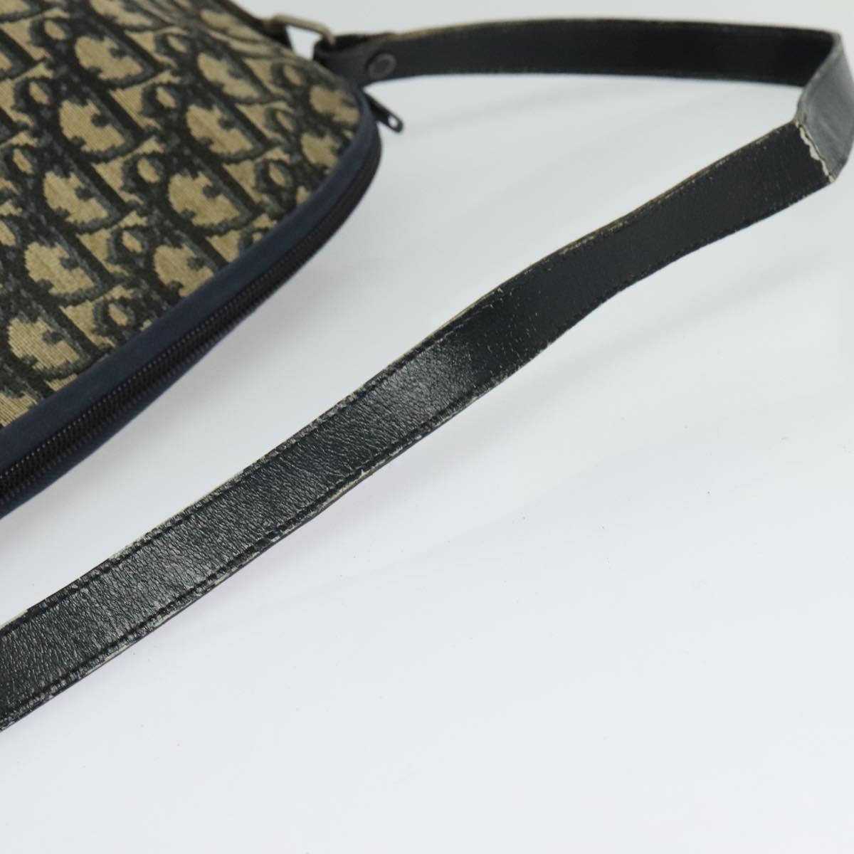 Christian Dior Trotter Canvas Shoulder Bag Navy Gold Auth 120937