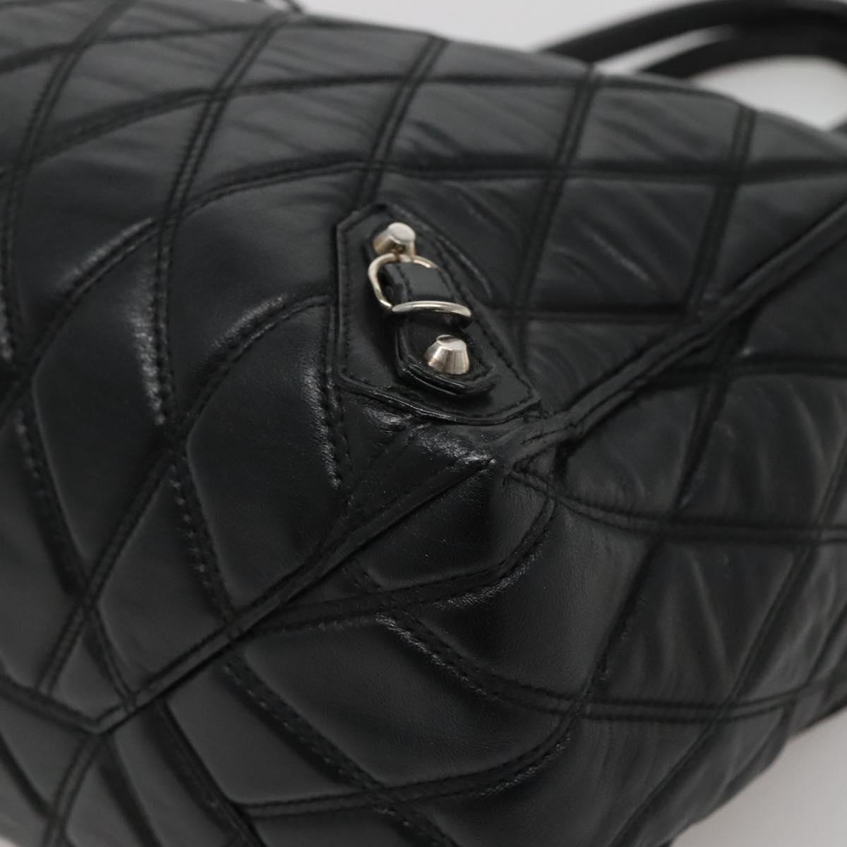 BALENCIAGA Hand Bag Leather Black Silver Auth 120938