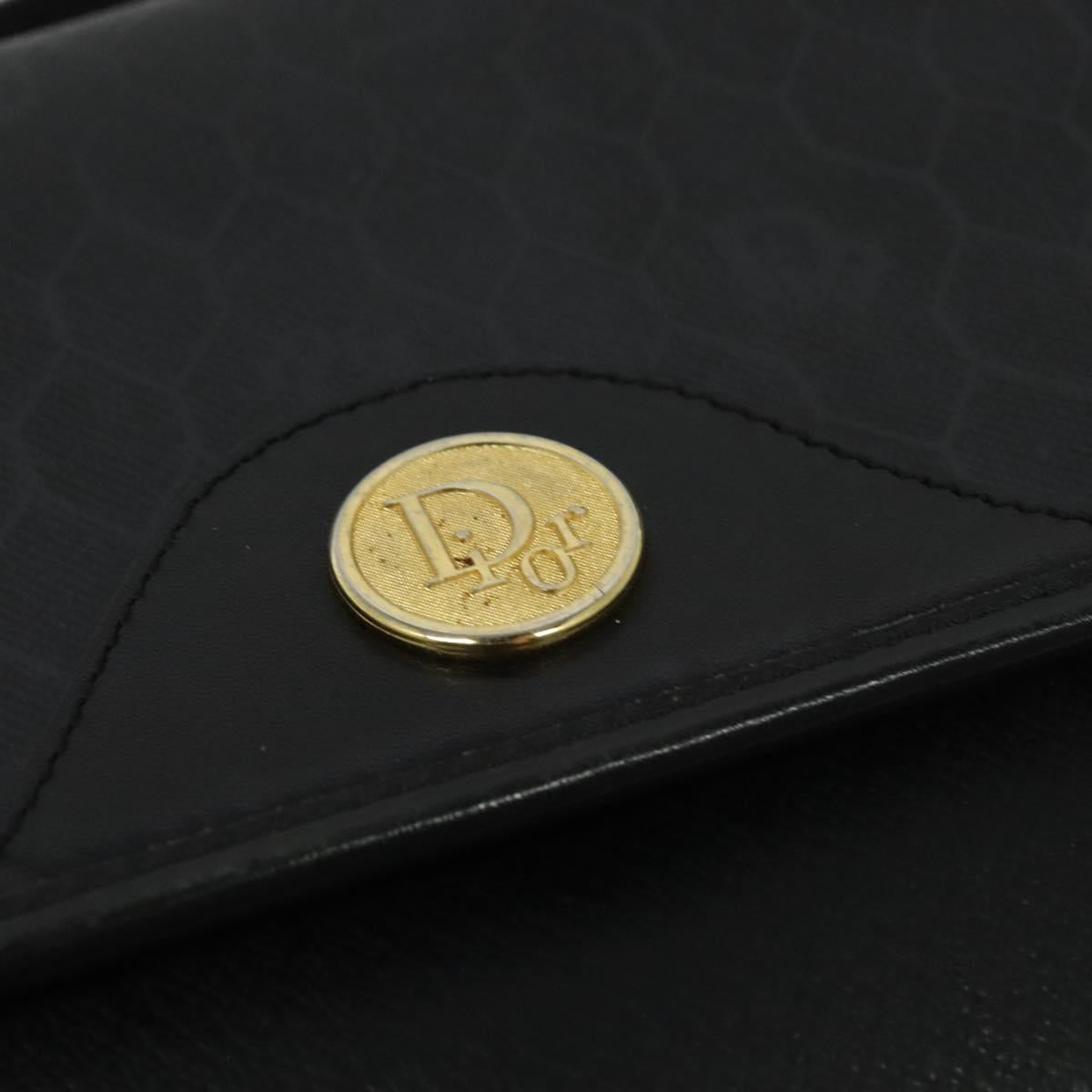 Christian Dior Honeycomb Canvas Shoulder Bag PVC Black Gold Auth 120944