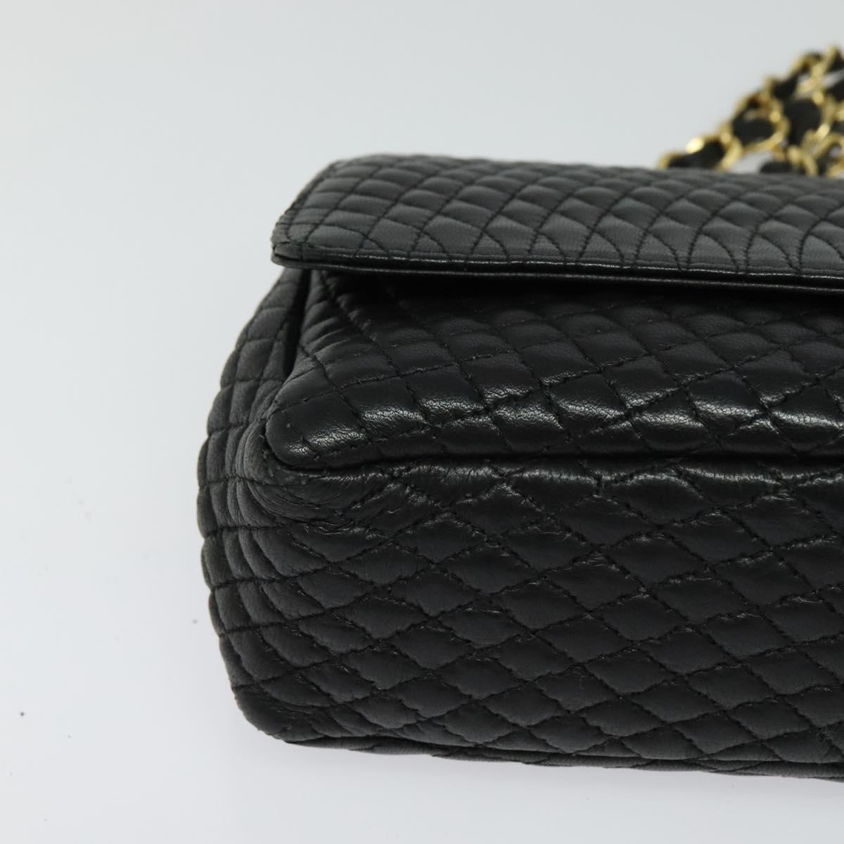 BALLY Quilted Chain Shoulder Bag Leather Black Gold Auth 120948