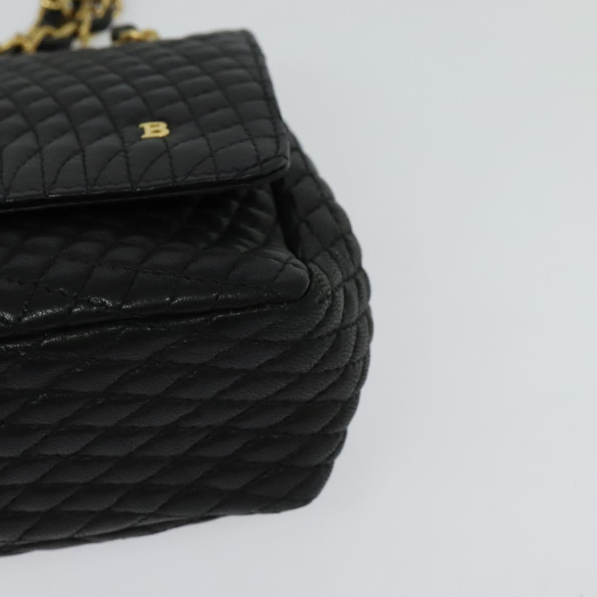 BALLY Quilted Chain Shoulder Bag Leather Black Gold Auth 120948