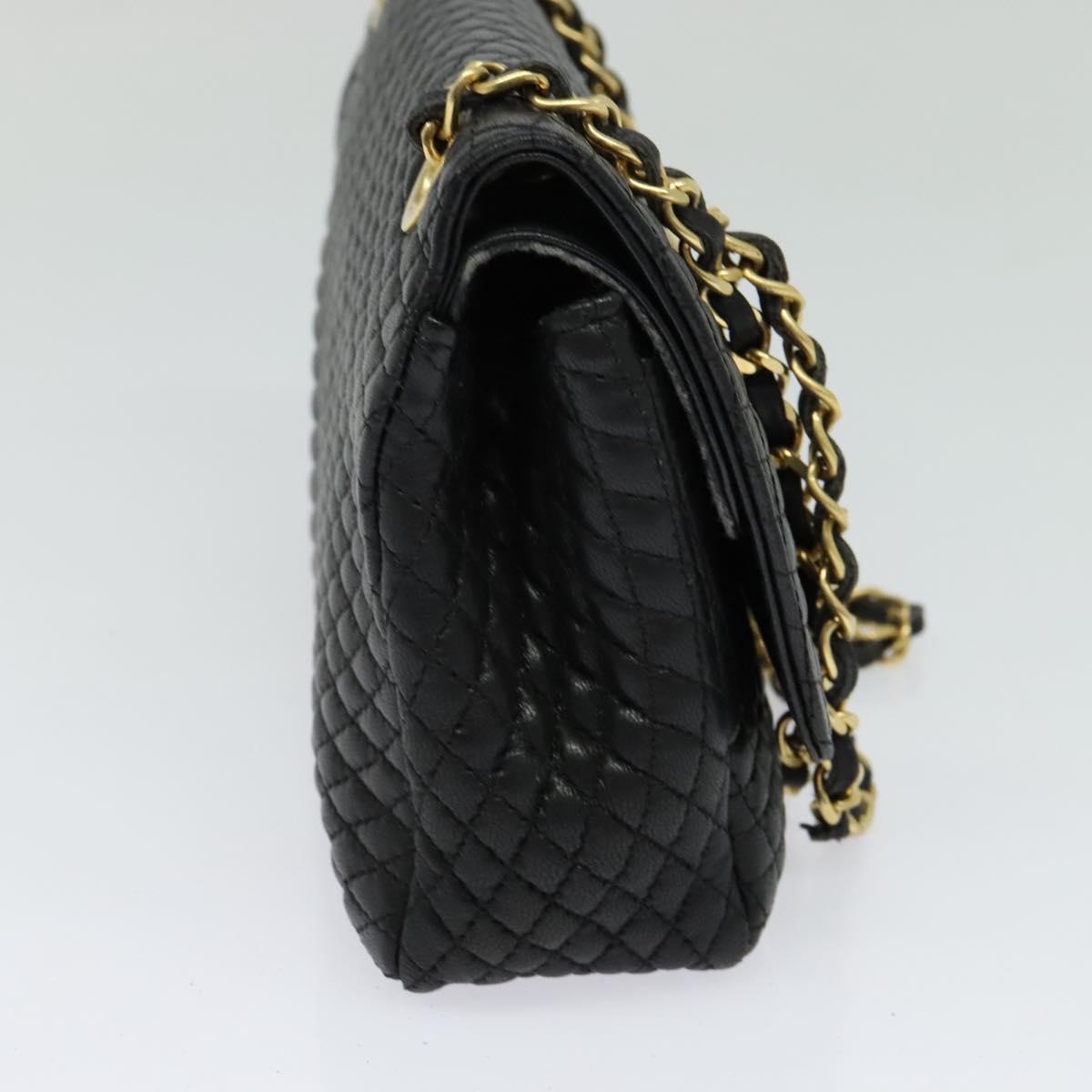 BALLY Quilted Chain Shoulder Bag Leather Black Gold Auth 120948