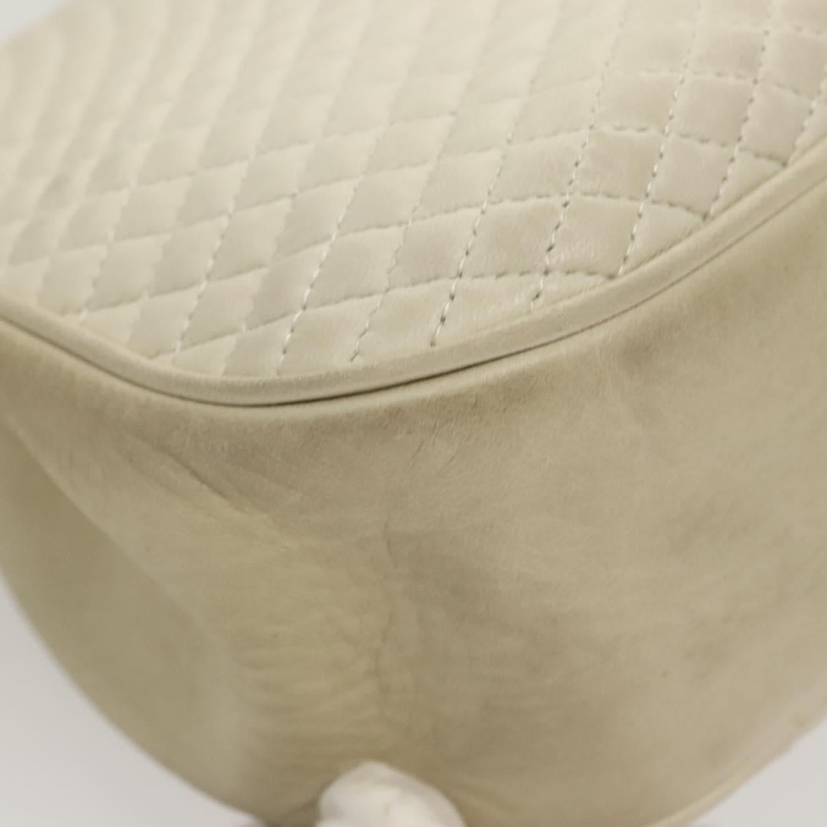 BALLY Hand Bag Leather White Gold Auth 120949