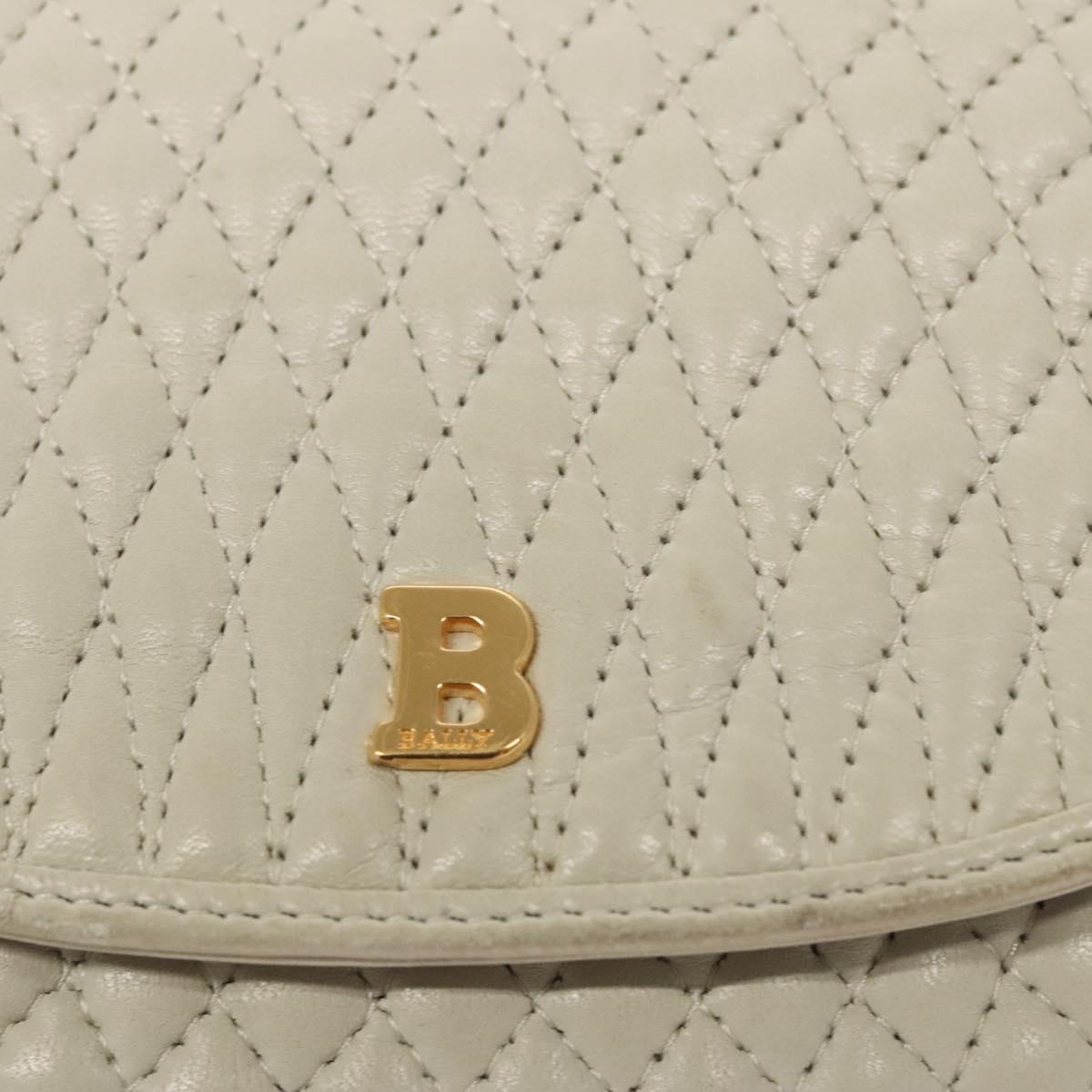 BALLY Hand Bag Leather White Gold Auth 120949