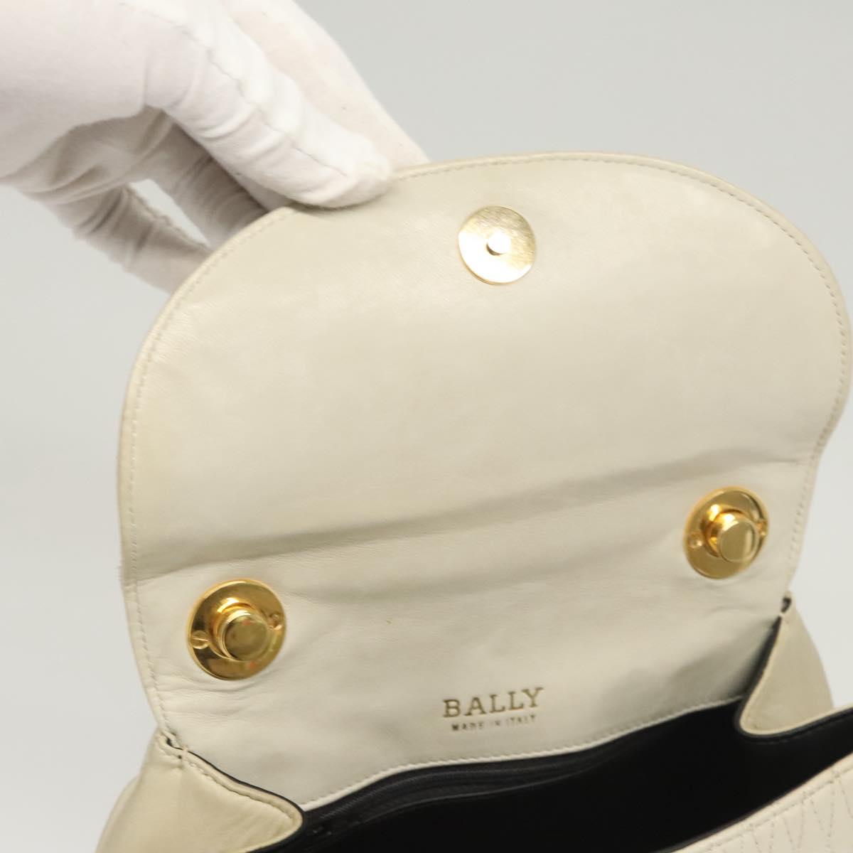 BALLY Hand Bag Leather White Gold Auth 120949