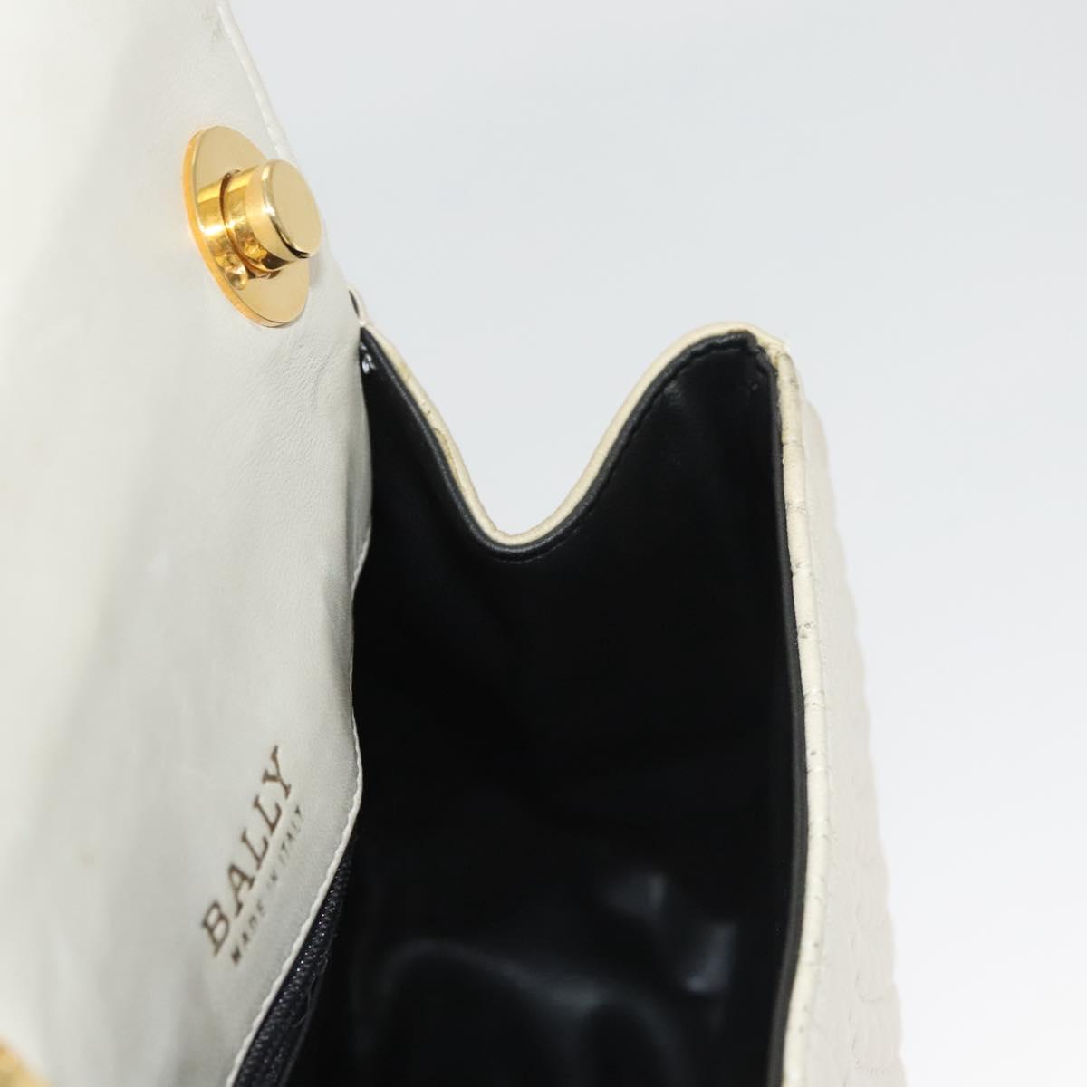 BALLY Hand Bag Leather White Gold Auth 120949