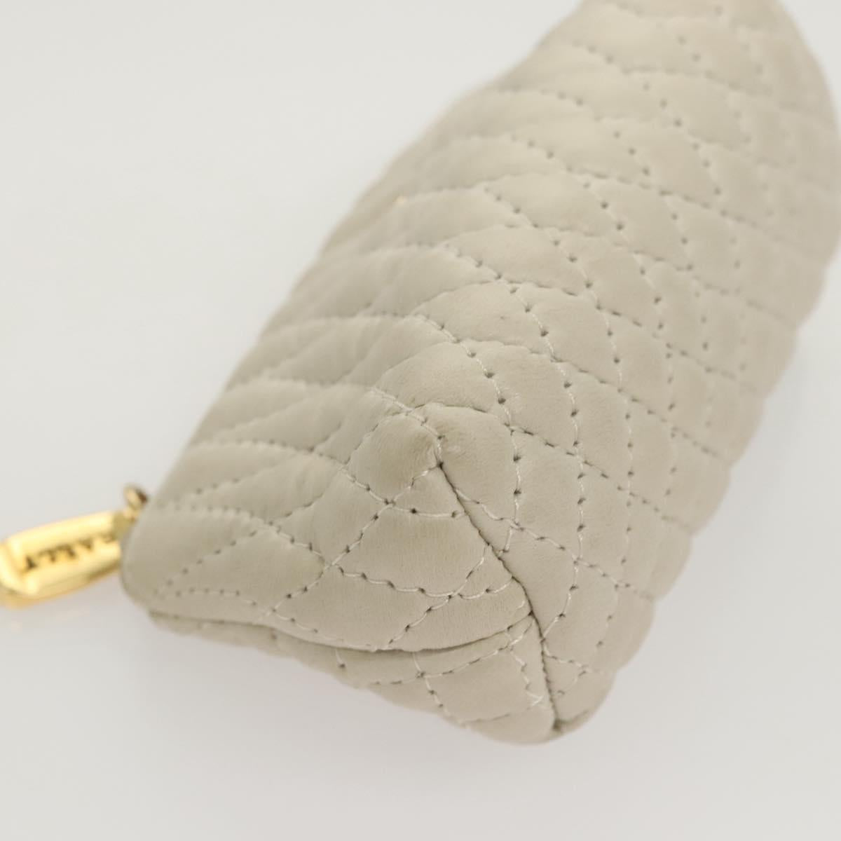 BALLY Hand Bag Leather White Gold Auth 120949
