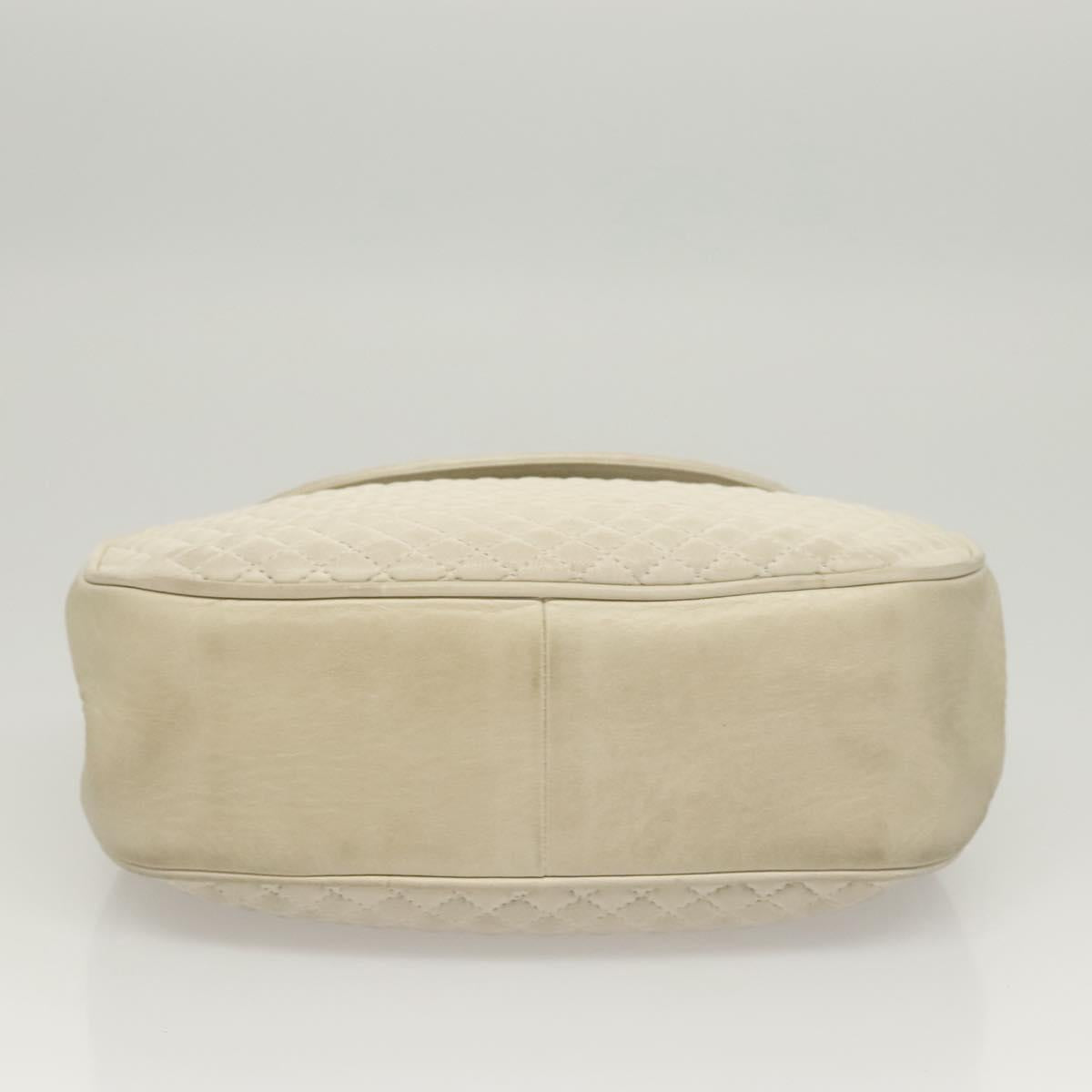 BALLY Hand Bag Leather White Gold Auth 120949