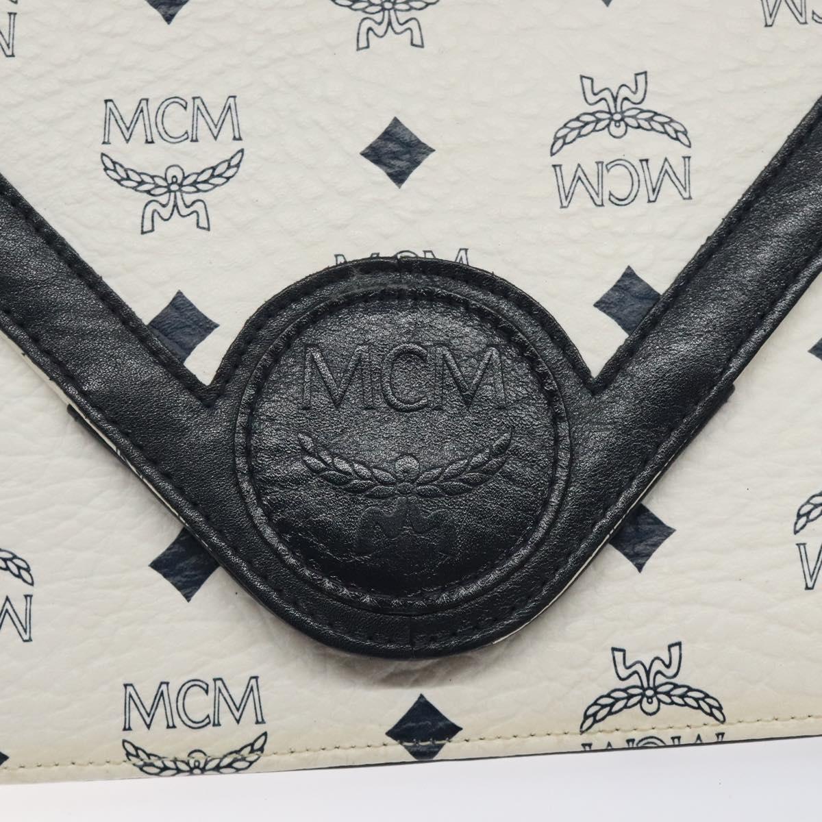 MCM Logogram Vicetos Shoulder Bag PVC Leather White Gold Auth 120950