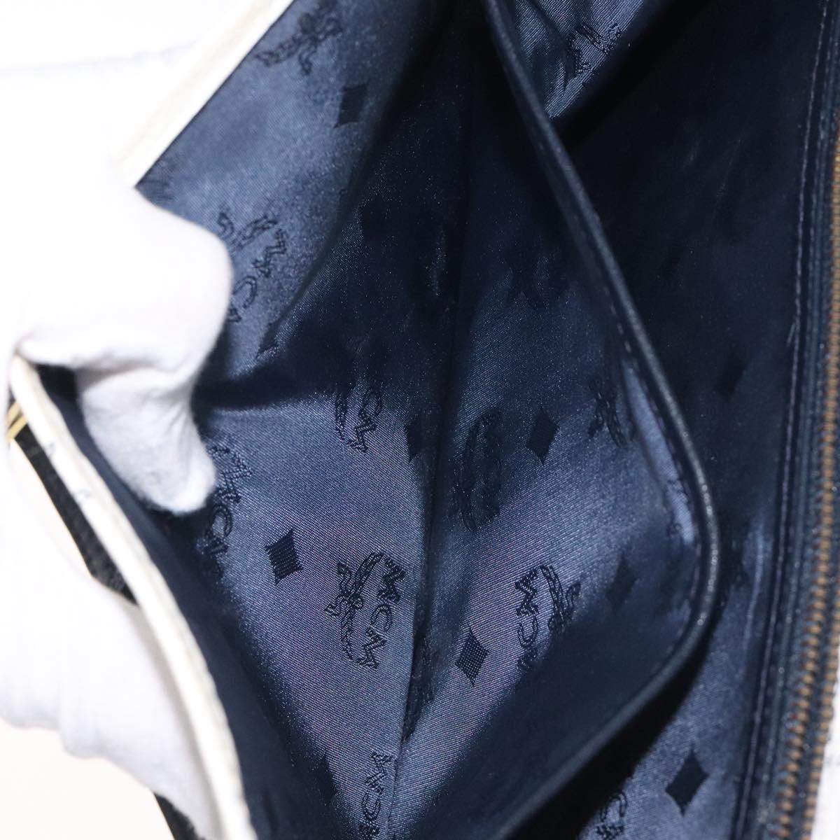 MCM Logogram Vicetos Shoulder Bag PVC Leather White Gold Auth 120950