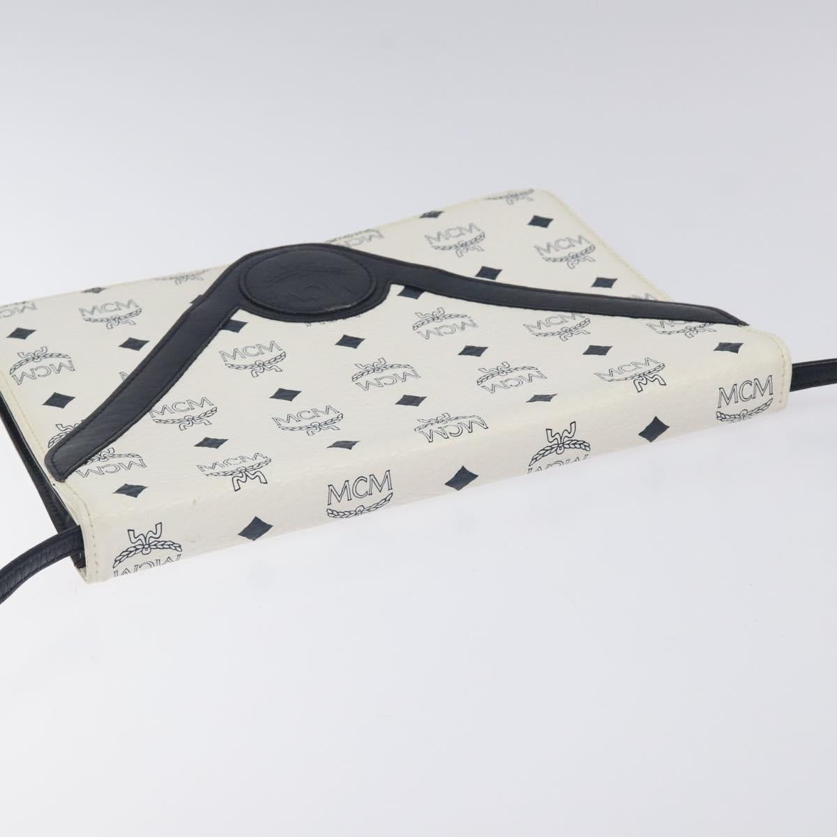 MCM Logogram Vicetos Shoulder Bag PVC Leather White Gold Auth 120950