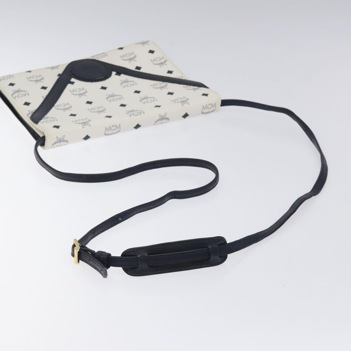 MCM Logogram Vicetos Shoulder Bag PVC Leather White Gold Auth 120950