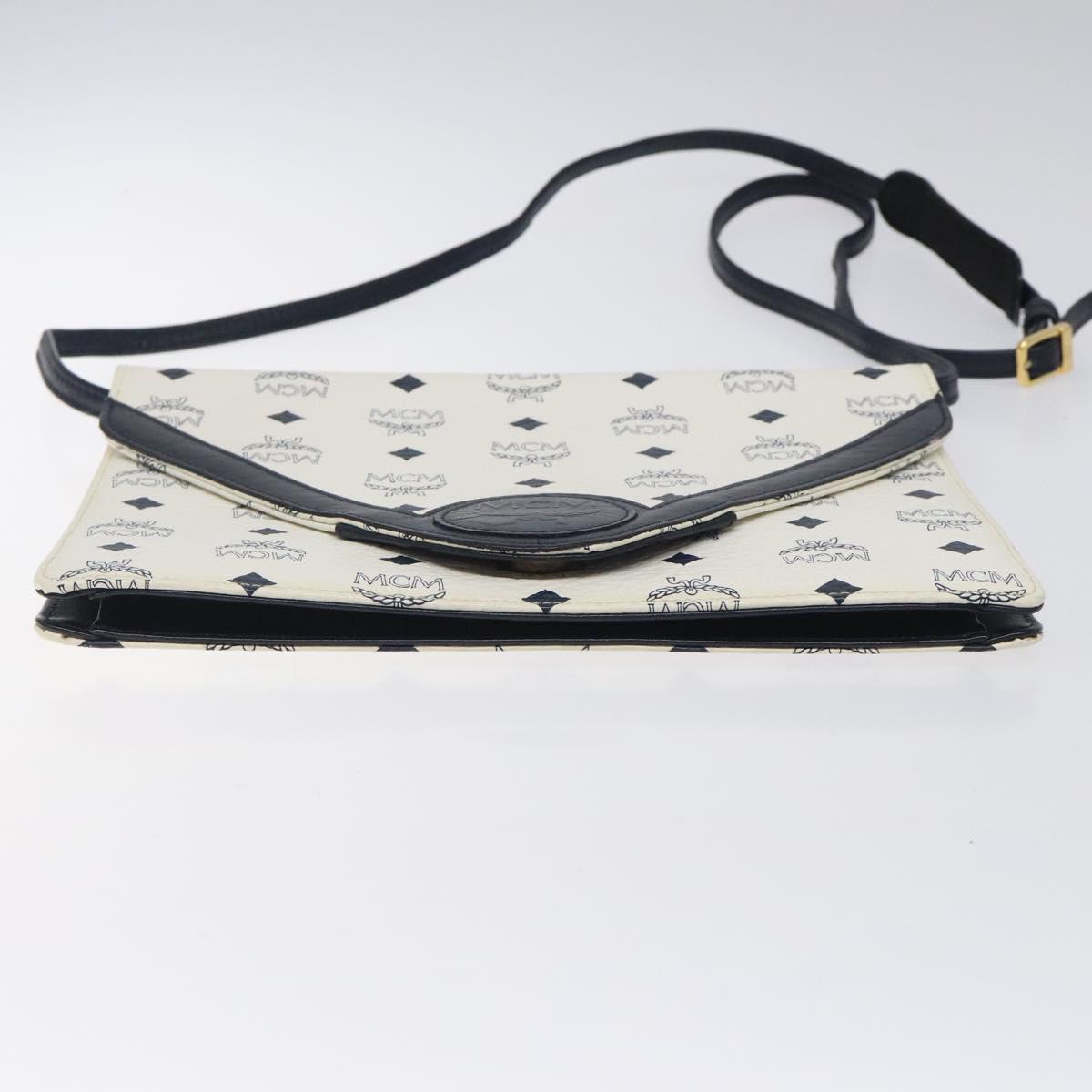 MCM Logogram Vicetos Shoulder Bag PVC Leather White Gold Auth 120950