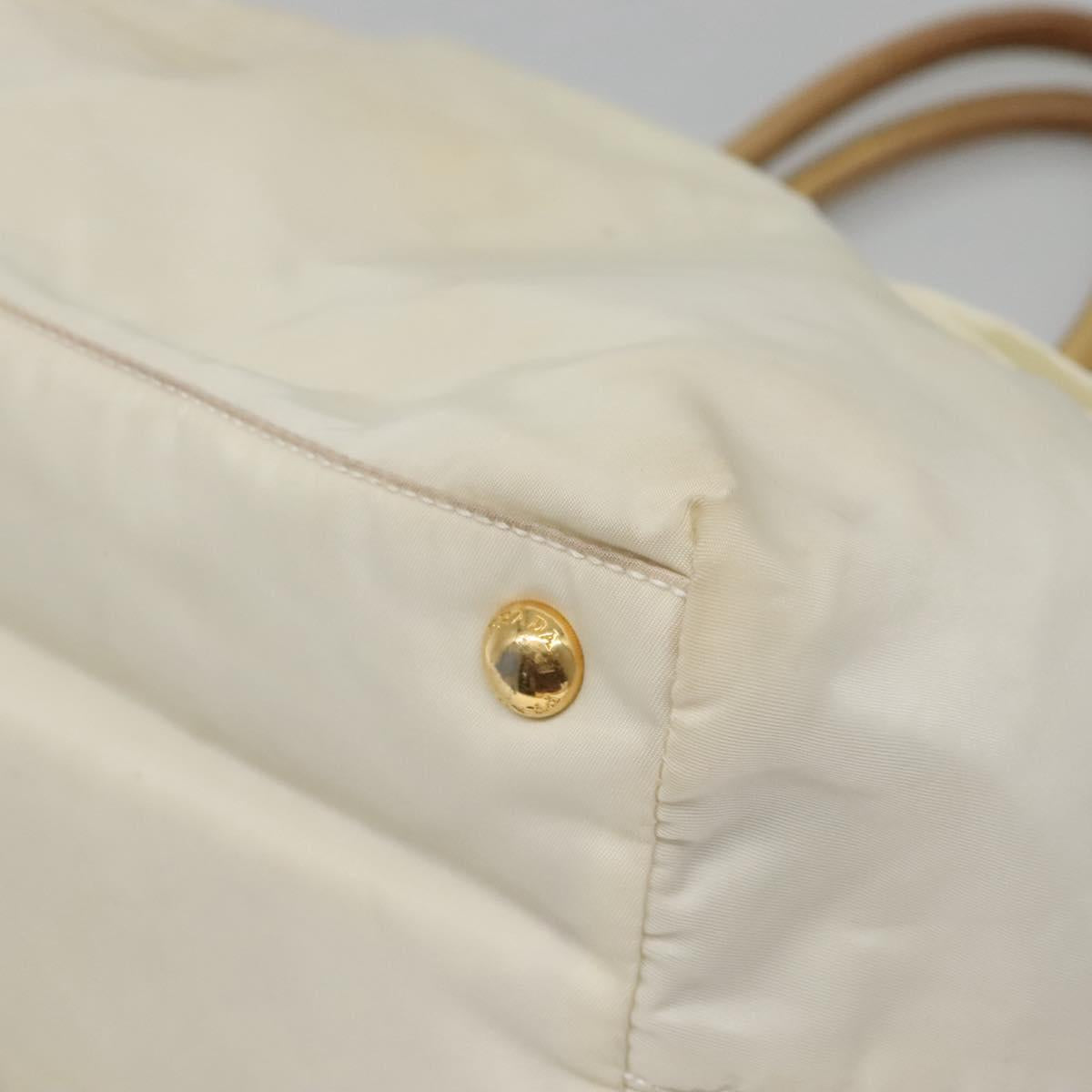 PRADA Hand Bag Nylon White Gold Auth 120951