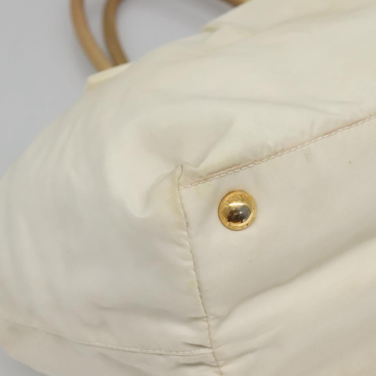 PRADA Hand Bag Nylon White Gold Auth 120951