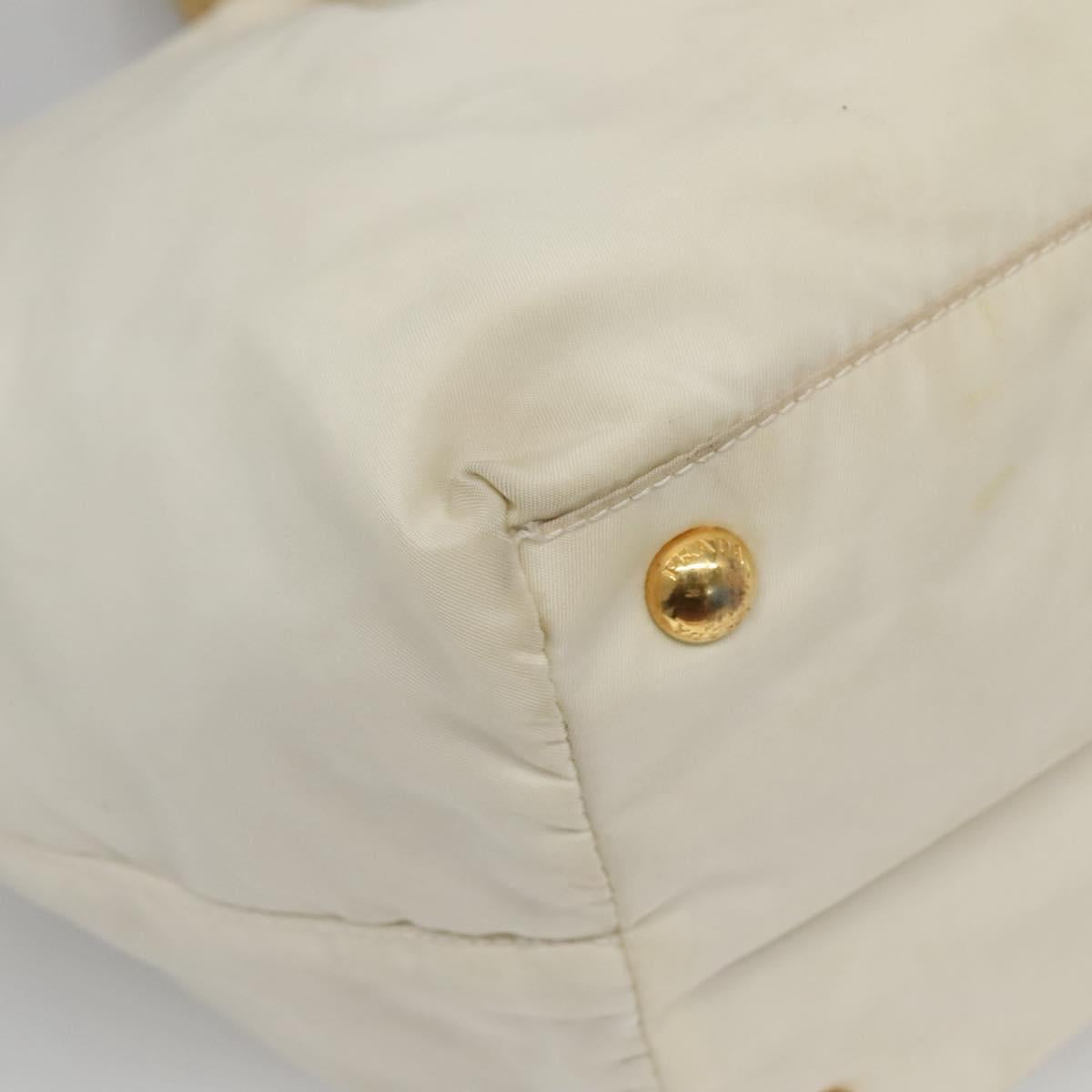 PRADA Hand Bag Nylon White Gold Auth 120951