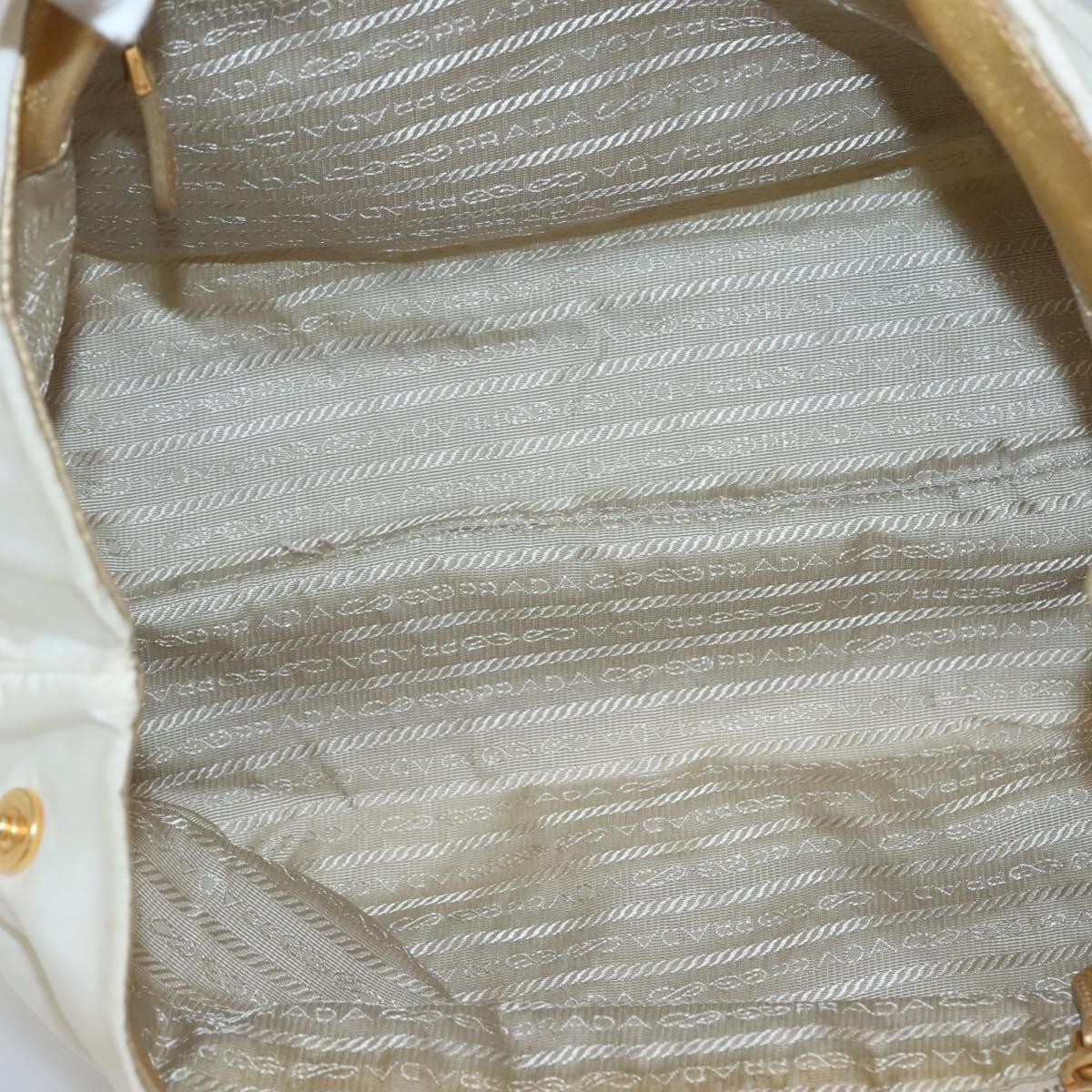 PRADA Hand Bag Nylon White Gold Auth 120951