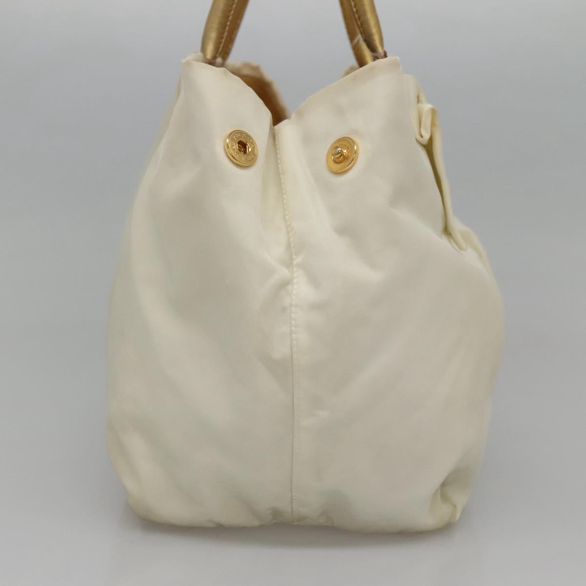 PRADA Hand Bag Nylon White Gold Auth 120951