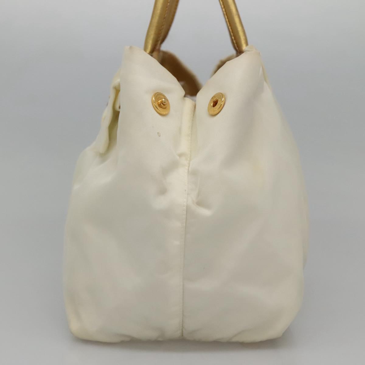 PRADA Hand Bag Nylon White Gold Auth 120951