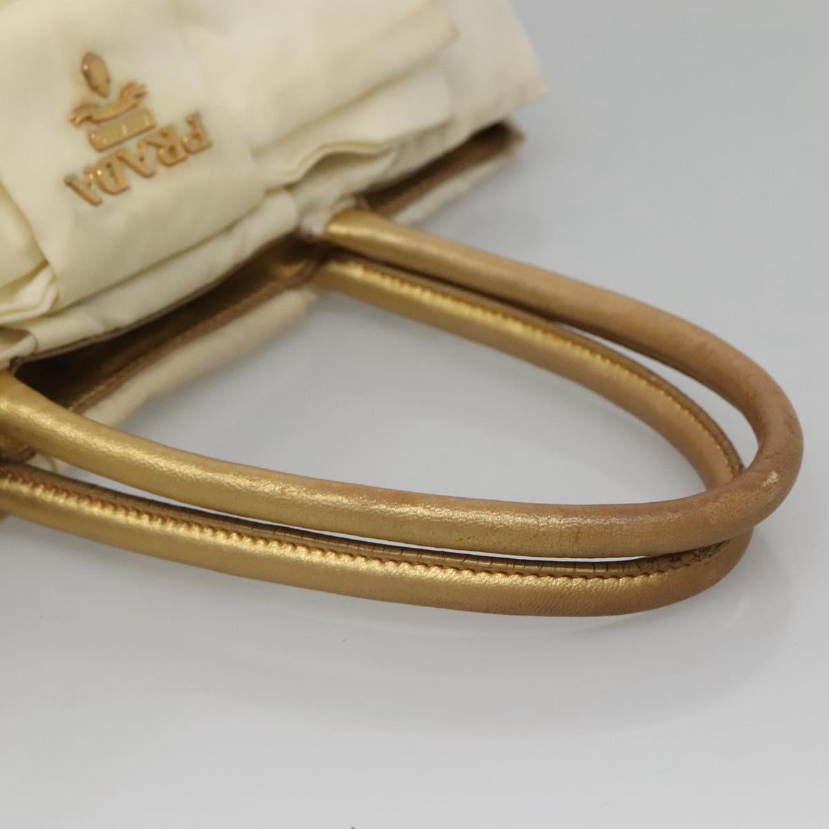 PRADA Hand Bag Nylon White Gold Auth 120951